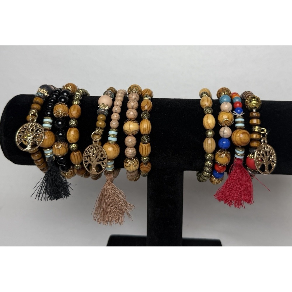 Tree Of Life Bracelets 3 Sets of 4 Each Set Hand Crafted Beautiful Colors Boho
